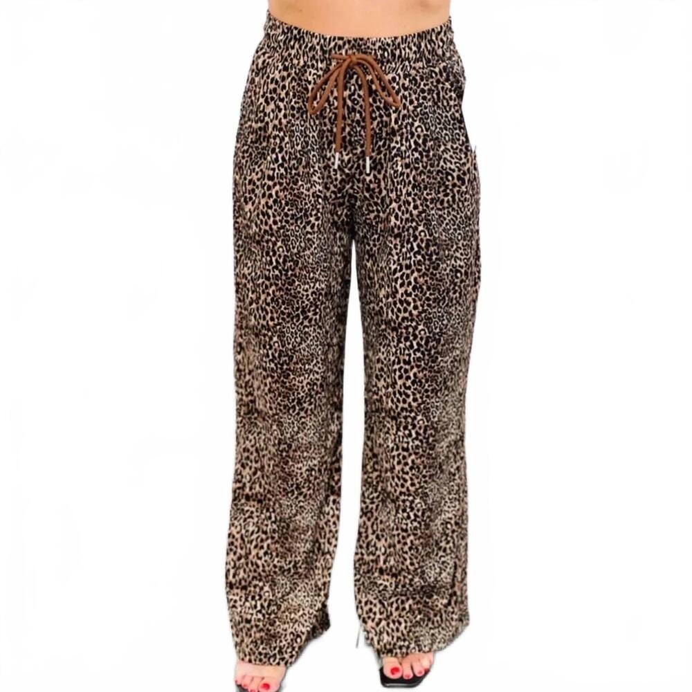 NEW DAVI & DANI leopard wide leg pants - plus in brown